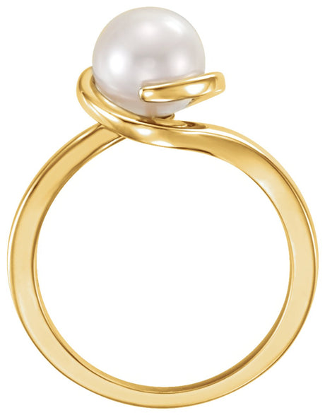 14K Yellow Cultured White Freshwater Pearl Ring