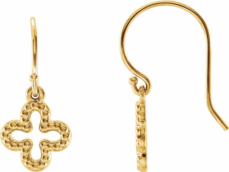 14K Yellow Beaded Clover Earrings