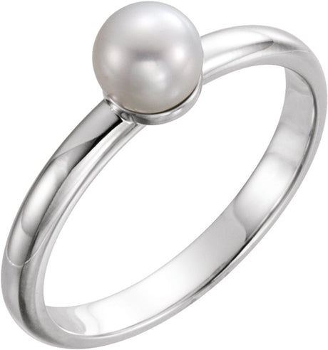 14K White 5.5-6 mm Cultured White Freshwater Pearl Ring