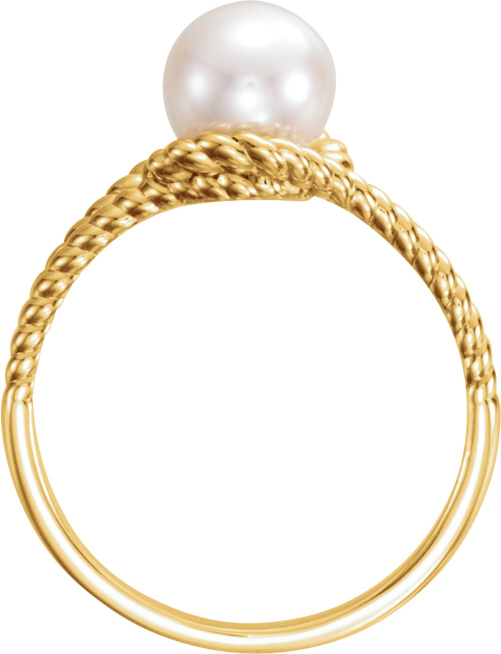 14K Yellow Cultured White Freshwater Pearl Rope Ring