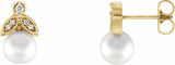 14K Yellow Gold Cultured White Freshwater Pearl & .06 CTW Natural  Diamond Earrings