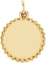 14K Yellow Engravable Beaded Disc Pendant