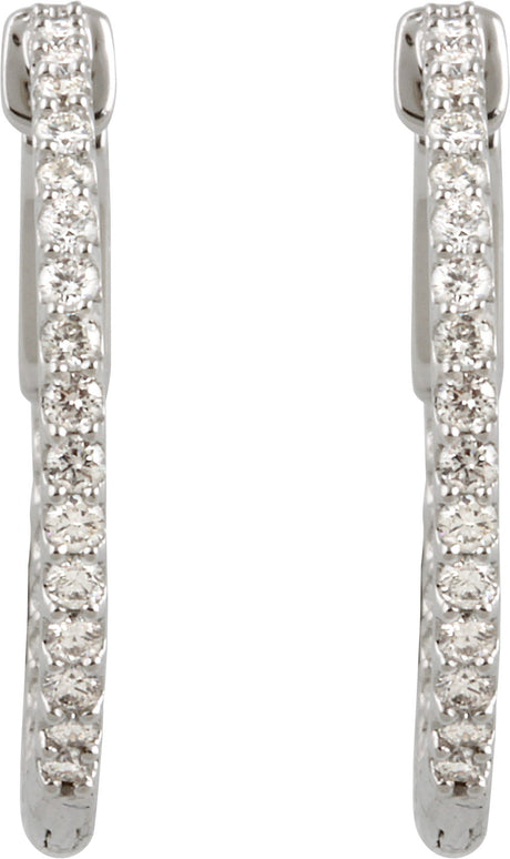 Sterling Silver Imitation White Cubic Zirconia Inside-Outside 23 mm Hinged Hoop Earrings