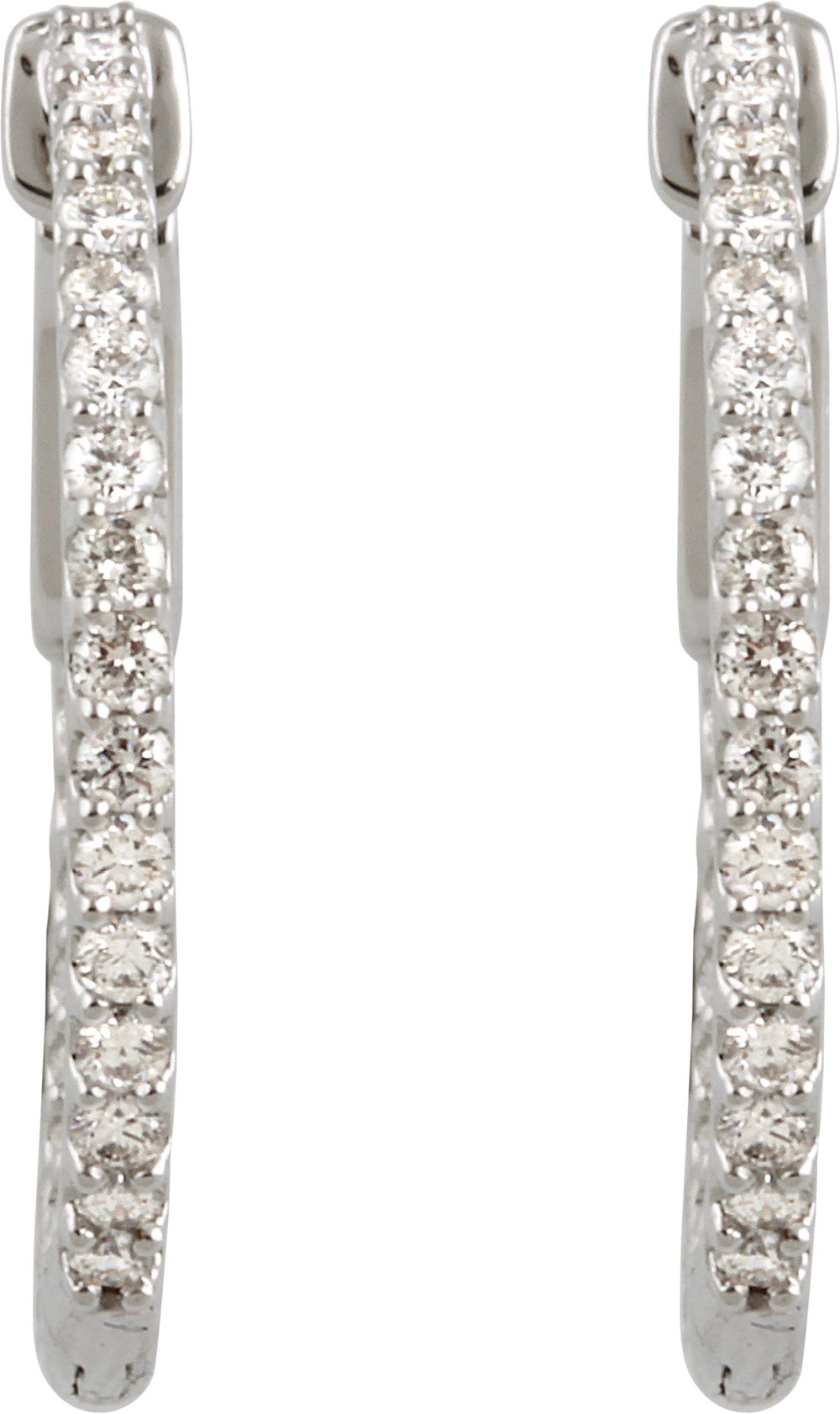 14K White 3/4 CTW Natural Diamond Inside-Outside 23 mm Hinged Hoop Earrings