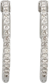14K White Gold 3/4 CTW Natural Diamond Inside-Outside 23 mm Hinged Hoop Earrings