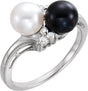 14K White Cultured Black & White Akoya Pearl & 1/10 CTW Natural Diamond Ring