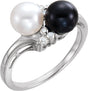 14K White Gold Cultured Black & White Akoya Pearl & 1/10 CTW Natural Diamond Ring