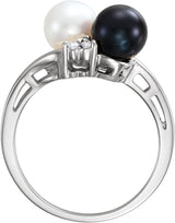 14K White Cultured Black & White Akoya Pearl & 1/10 CTW Natural Diamond Ring