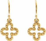 14K Yellow Beaded Clover Earrings