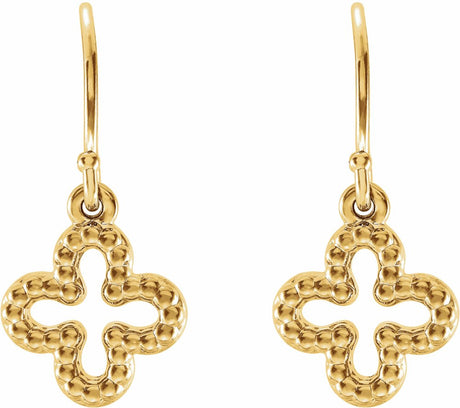 14K Yellow Beaded Clover Earrings