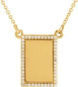14K Yellow Gold 1/8 CTW Natural Diamond Engravable Rectangle 18" Necklace