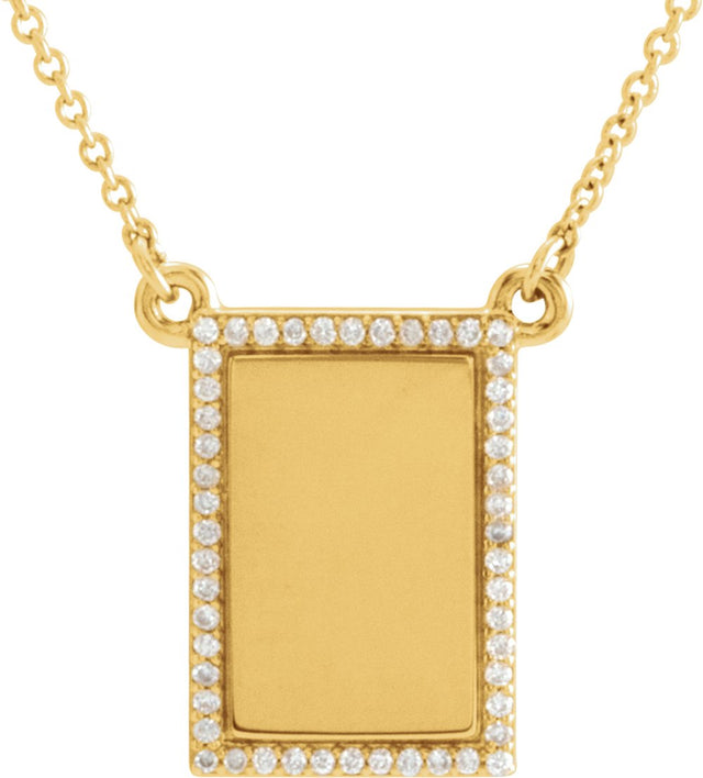14K Yellow Gold 1/8 CTW Natural Diamond Engravable Rectangle 18" Necklace