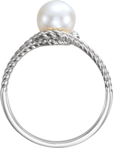 Sterling Silver Cultured White Freshwater Pearl Rope Ring