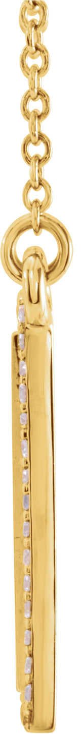 14K Yellow Gold 1/8 CTW Natural Diamond Engravable Rectangle 18" Necklace