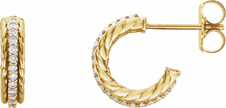14K Yellow Gold 1/5 CTW Natural Diamond Rope Hoop Earrings
