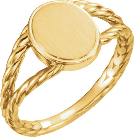 14K Yellow 11x9 mm Oval Rope Signet Ring