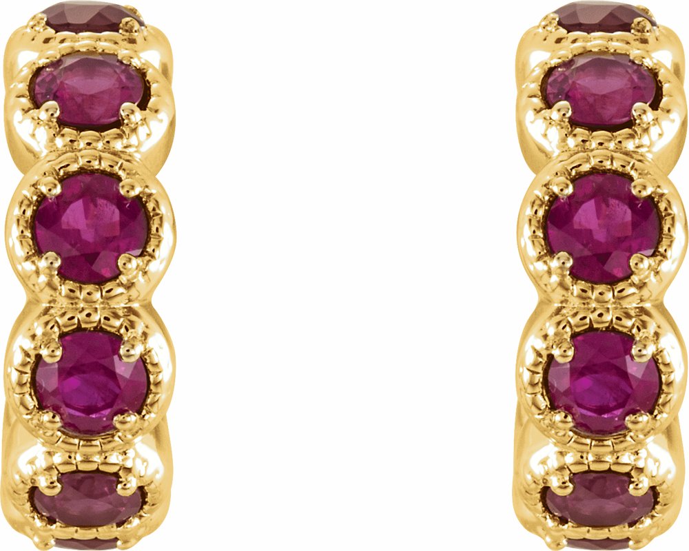 14K Yellow Natural Ruby Hoop Earrings