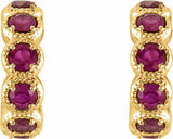 14K Yellow Natural Ruby Hoop Earrings