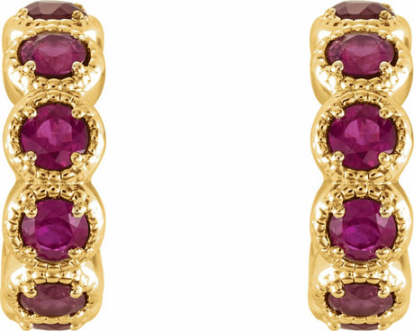 14K Yellow Natural Ruby Hoop Earrings