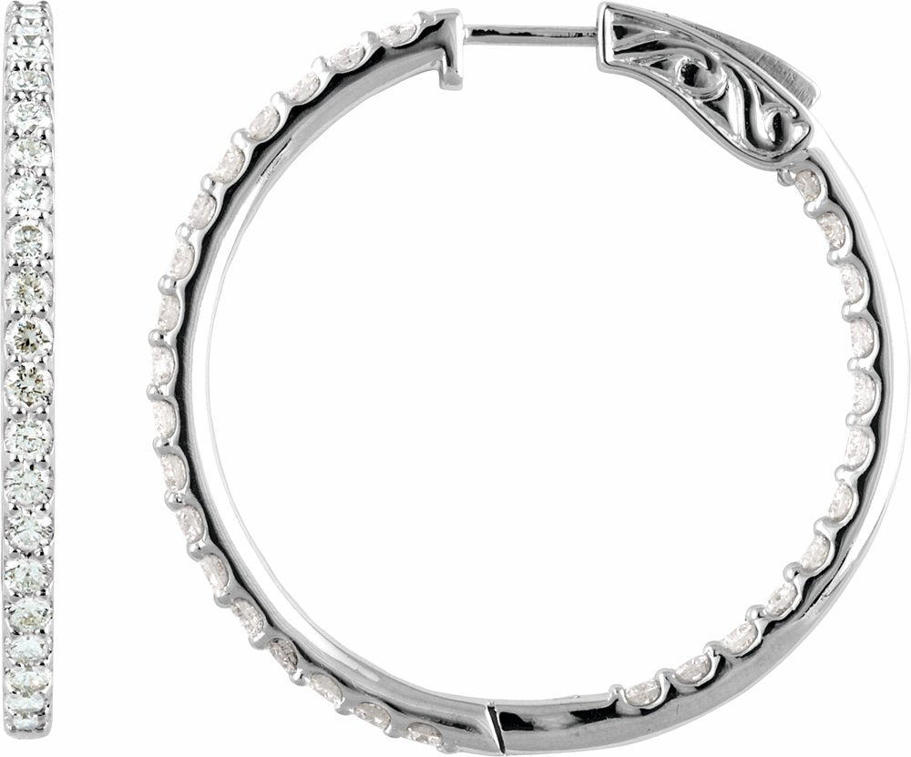 14K White Gold 6 1/2 CTW Lab-Grown Diamond Inside-Outside 51 mm Hinged Hoop Earrings