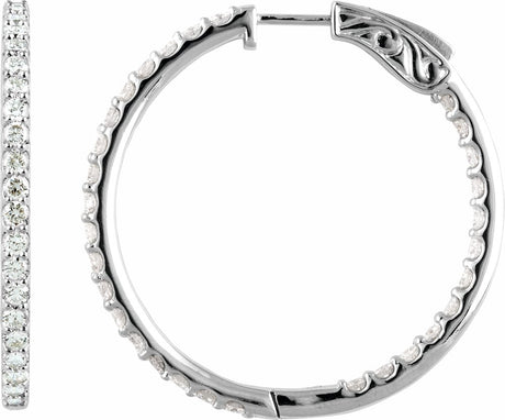 Sterling Silver Imitation White Cubic Zirconia Inside-Outside 41.5 mm Hinged Hoop Earrings