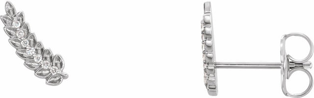 14K White Gold .03 CTW Natural Diamond Leaf Ear Climbers