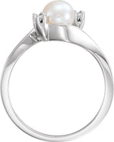 14K White Gold Cultured White Akoya Pearl & .04 CTW Diamond Bypass Ring 