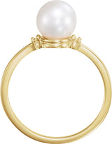 14K Yellow Gold Cultured White Freshwater Pearl & .02 CTW Natural Diamond Ring