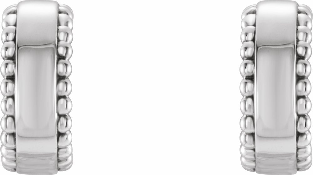 Sterling Silver Beaded 10.3 mm Hoop Earrings