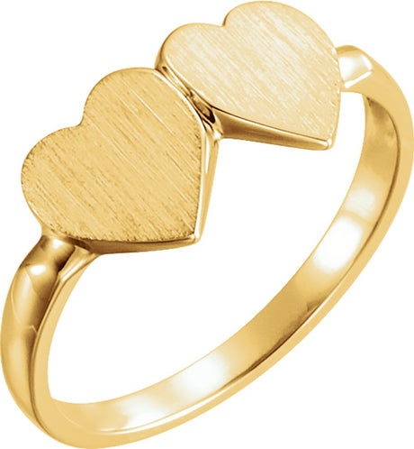 10K Yellow 13.8x7 mm Double Heart Signet Ring