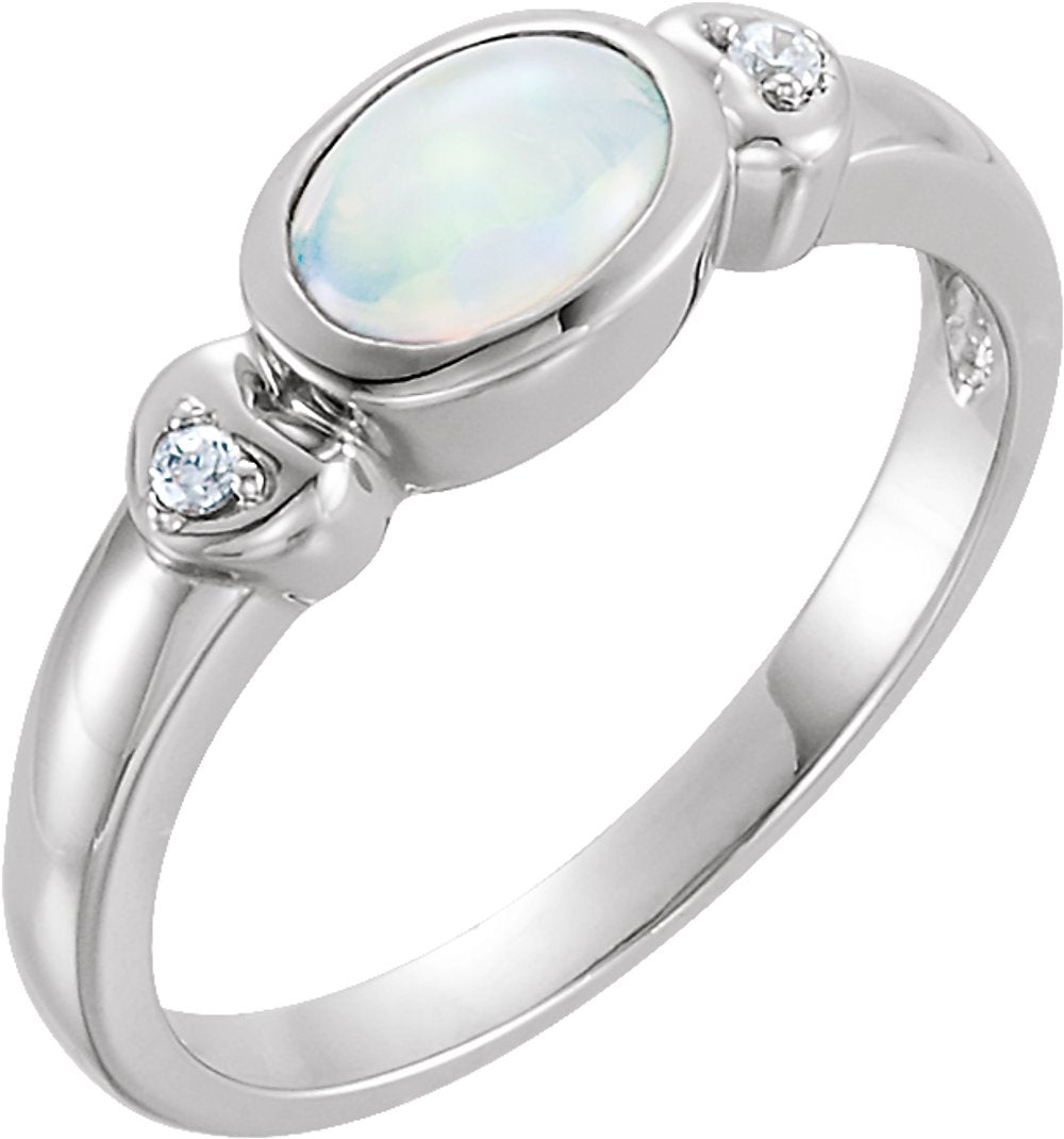 14K White Natural Opal & .03 CTW Diamond Ring