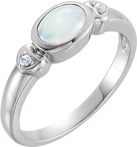 14K White Natural Opal & .03 CTW Diamond Ring