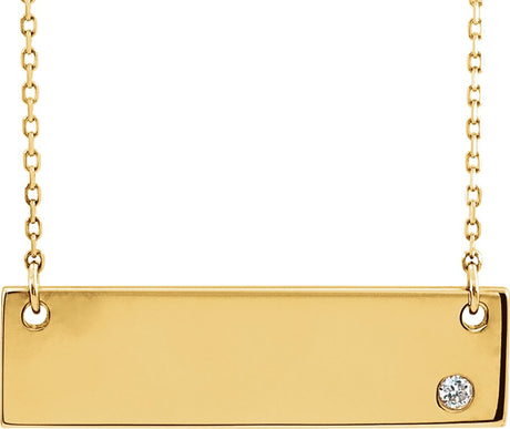 14K Yellow Gold .03 CT Natural Diamond Engravable Bar 17" Necklace
