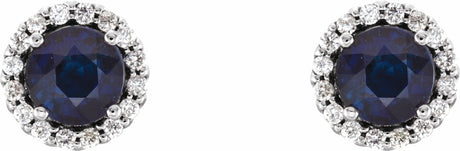 14K White Gold 5 mm Natural Blue Sapphire & 1/8 CTW Natural Diamond Earrings