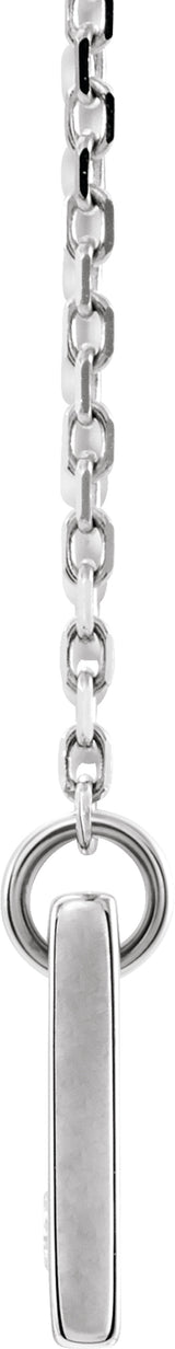 14K White Gold .03 CT Natural Diamond Engravable Bar 17" Necklace 