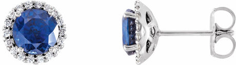 14K White Gold 4 mm Lab-Grown Blue Sapphire & 1/10 CTW Natural Diamond Earrings