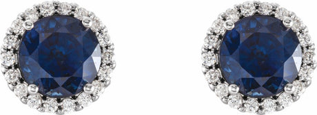 14K White Gold 5 mm Lab-Grown Blue Sapphire & 1/8 CTW Natural Diamond Earrings