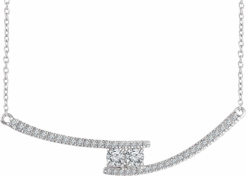 14K White Gold 3/8 CTW Natural Diamond Two-Stone Bar 16-18" Necklace