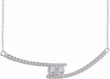 14K White Gold 3/8 CTW Natural Diamond Two-Stone Bar 16-18" Necklace