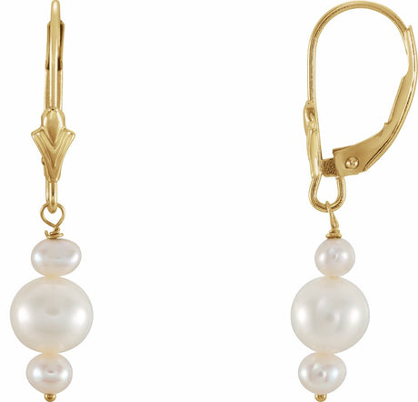 14K Yellow Cultured White Freshwater Pearl Earrings