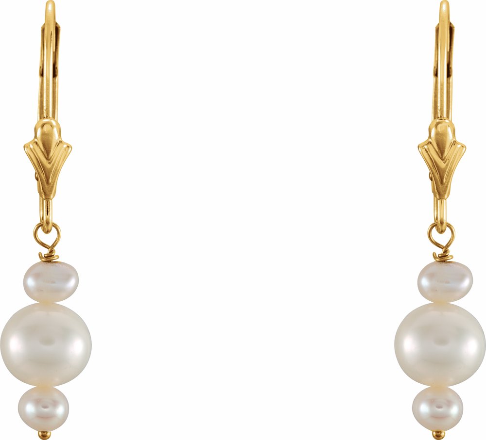 14K Yellow Cultured White Freshwater Pearl Earrings