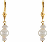 14K Yellow Cultured White Freshwater Pearl Earrings