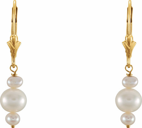 14K Yellow Cultured White Freshwater Pearl Earrings