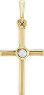 14K Yellow Cultured White Freshwater Pearl Cross Pendant