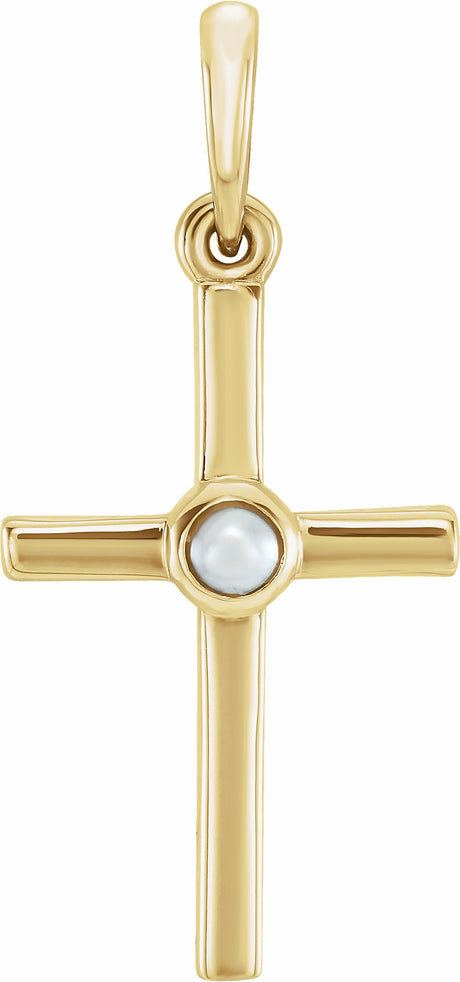 14K Yellow Gold Cultured White Freshwater Pearl Cross Pendant