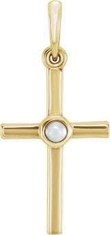 14K Yellow Gold Cultured White Freshwater Pearl Cross Pendant