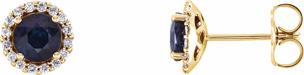 14K Yellow Gold 5 mm Natural Blue Sapphire & 1/8 CTW Natural Diamond Earrings