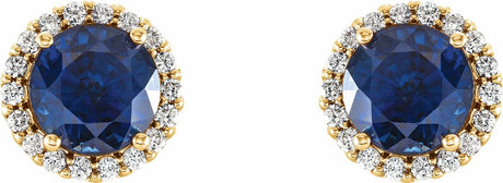 14K Yellow Gold 4 mm Lab-Grown Blue Sapphire & 1/10 CTW Natural Diamond Earrings