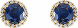 14K Yellow Gold 4 mm Lab-Grown Blue Sapphire & 1/10 CTW Natural Diamond Earrings