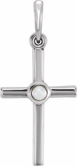 Sterling Silver Cultured White Freshwater Pearl Cross Pendant